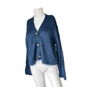 Madewell Brushed V-Neck Cardigan Sweater Heather Lapis Blue Womens Size Small